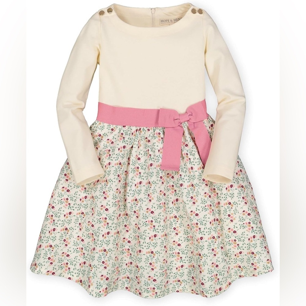 Hope & Henry Toddler Girls 3/4 Sleeve Lightweight Knit Skater Dress